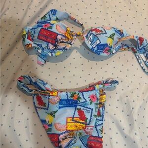 Blue and Red Geometric Underwear Set with Playful Print